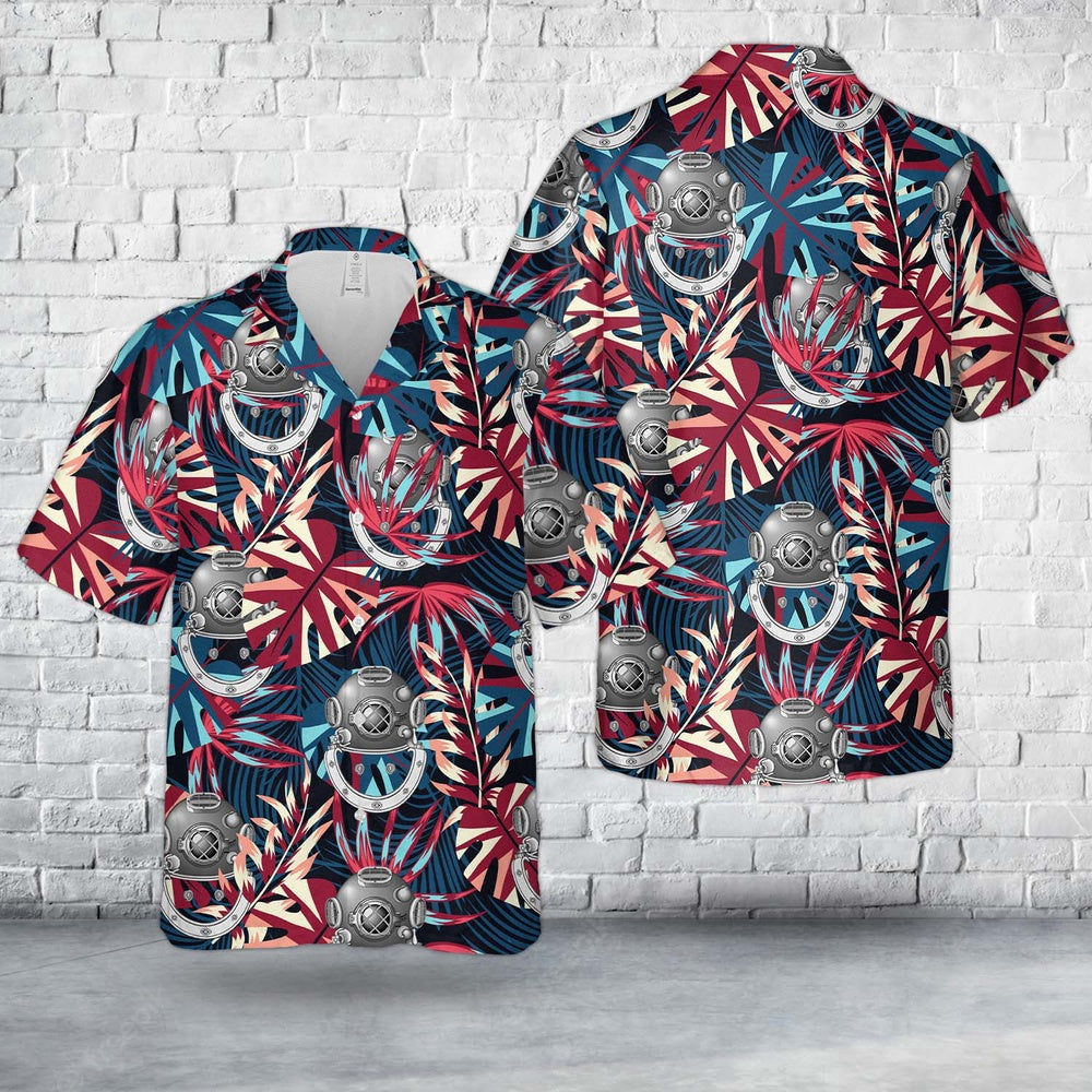 Navy Hawaiian Shirt, Us Navy Navy Diver Nd Hawaiian Shirt, Navy Shirts Mens