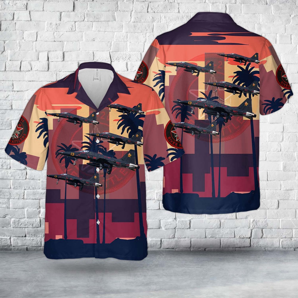 Navy Hawaiian Shirt, Us Navy Northrop F-5N Tiger Ii Of Vfc-204 River Rattlers Hawaiian Shirt, Navy Shirts Mens