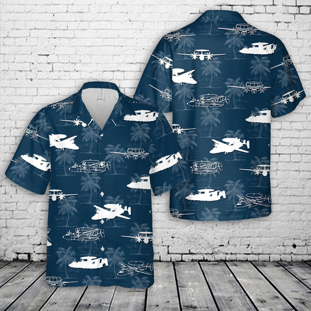 Navy Hawaiian Shirt, Us Navy Northrop Grumman E-2 Hawkeye Silhouette Hawaiian Shirt, Navy Shirts Mens