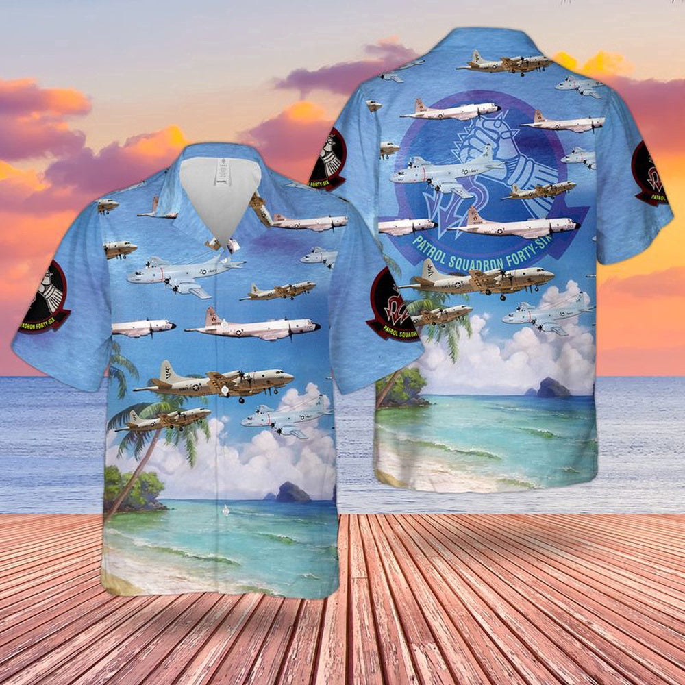 Navy Hawaiian Shirt, Us Navy P-3 Orion Of Patrol Squadron 46 Vp-46 Grey Knights Hawaiian Shirt, Navy Shirts Mens