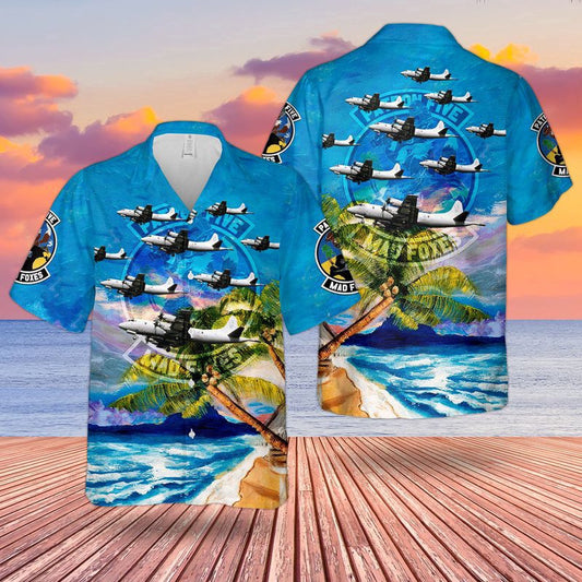 Navy Hawaiian Shirt, Us Navy P-3 Orion Of Patrol Squadron Five Vp-5 Mad Foxes Hawaiian Shirt, Navy Shirts Mens