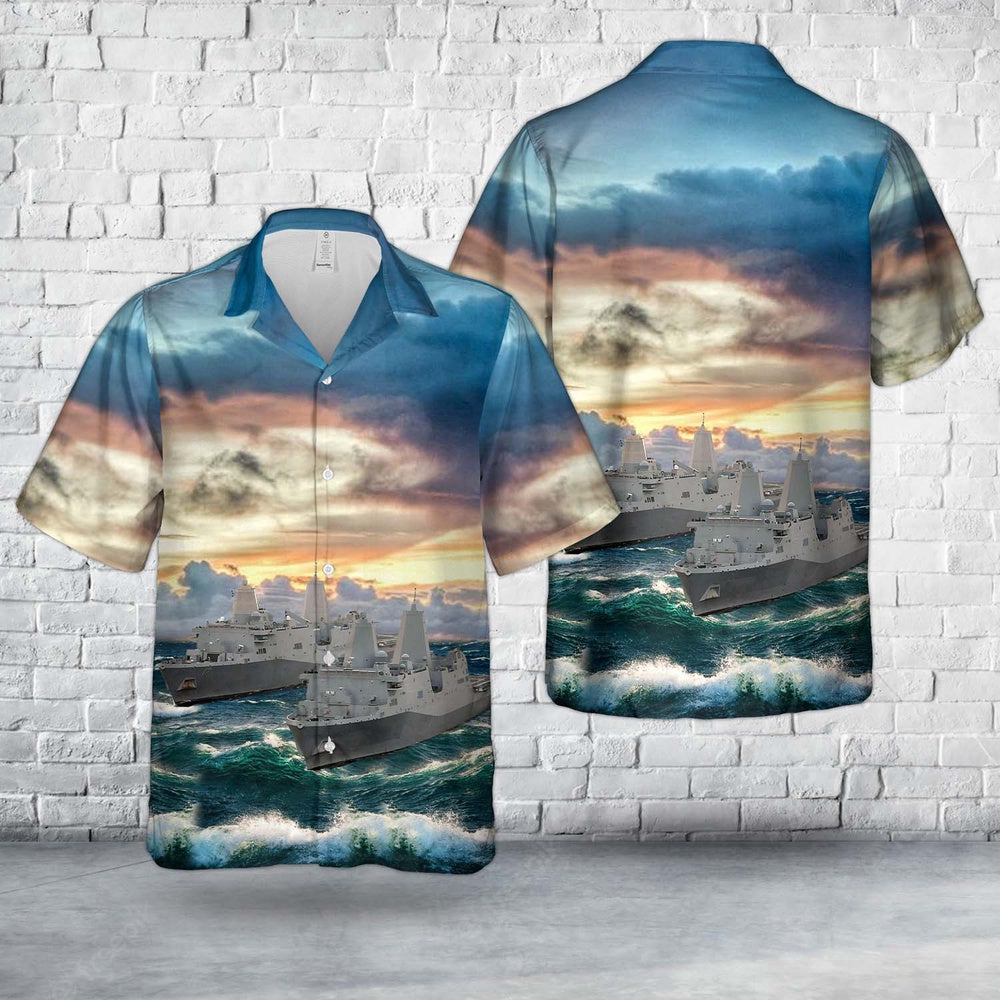 Navy Hawaiian Shirt, Us Navy San Antonio-Class Amphibious Transport Dock Hawaiian Shirt, Navy Shirts Mens