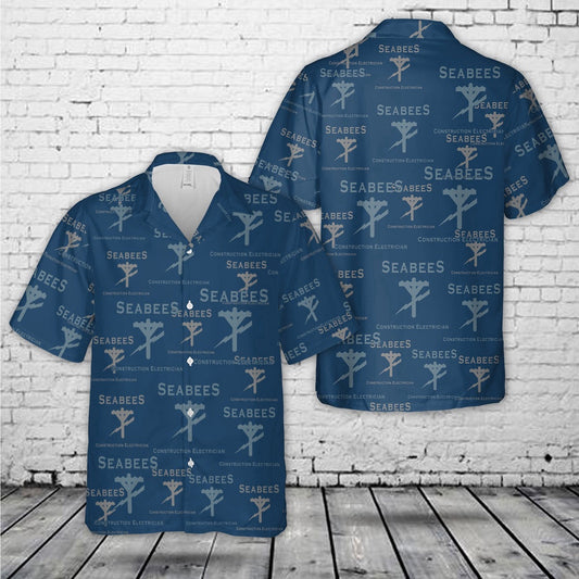 Navy Hawaiian Shirt, Us Navy Seabee Ce - Constructon Electrician Silhouette Hawaiian Shirt, Navy Shirts Mens