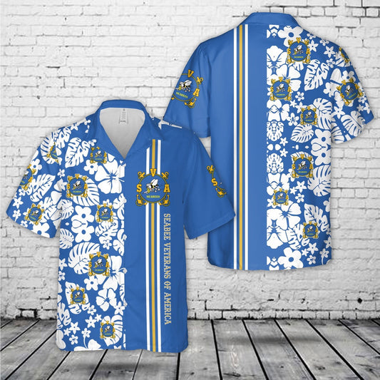 Navy Hawaiian Shirt, Us Navy Seabee Veterans Of America Hawaiian Shirt, Navy Shirts Mens
