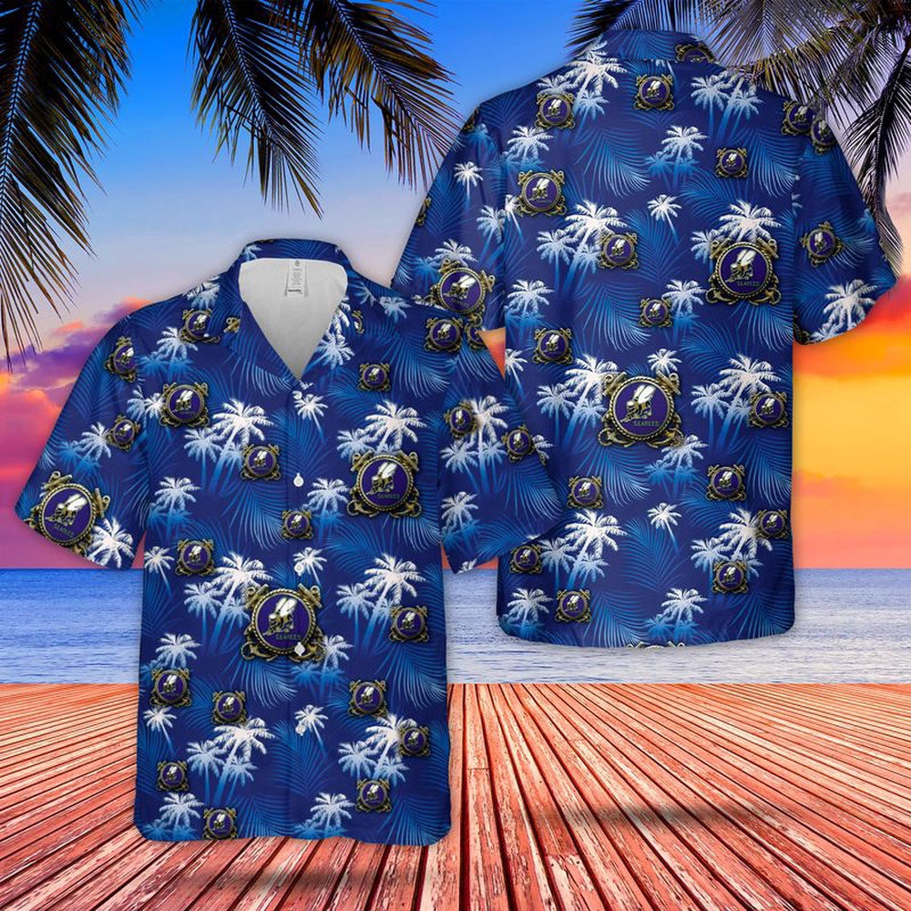 Navy Hawaiian Shirt, Us Navy Seabee With Anchor Hawaiian Shirt, Navy Shirts Mens