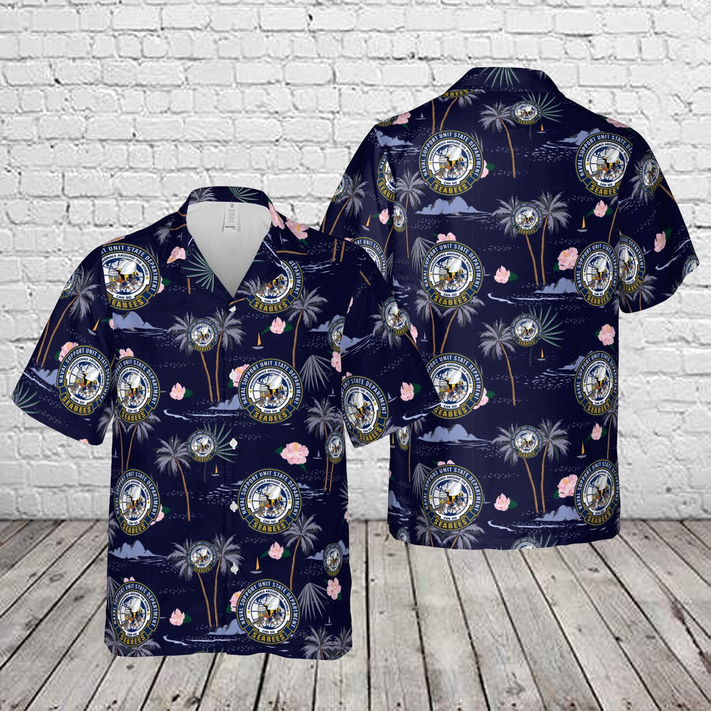 Navy Hawaiian Shirt, Us Navy Seabees - Naval Support Unit State Department Hawaiian Shirt, Navy Shirts Mens