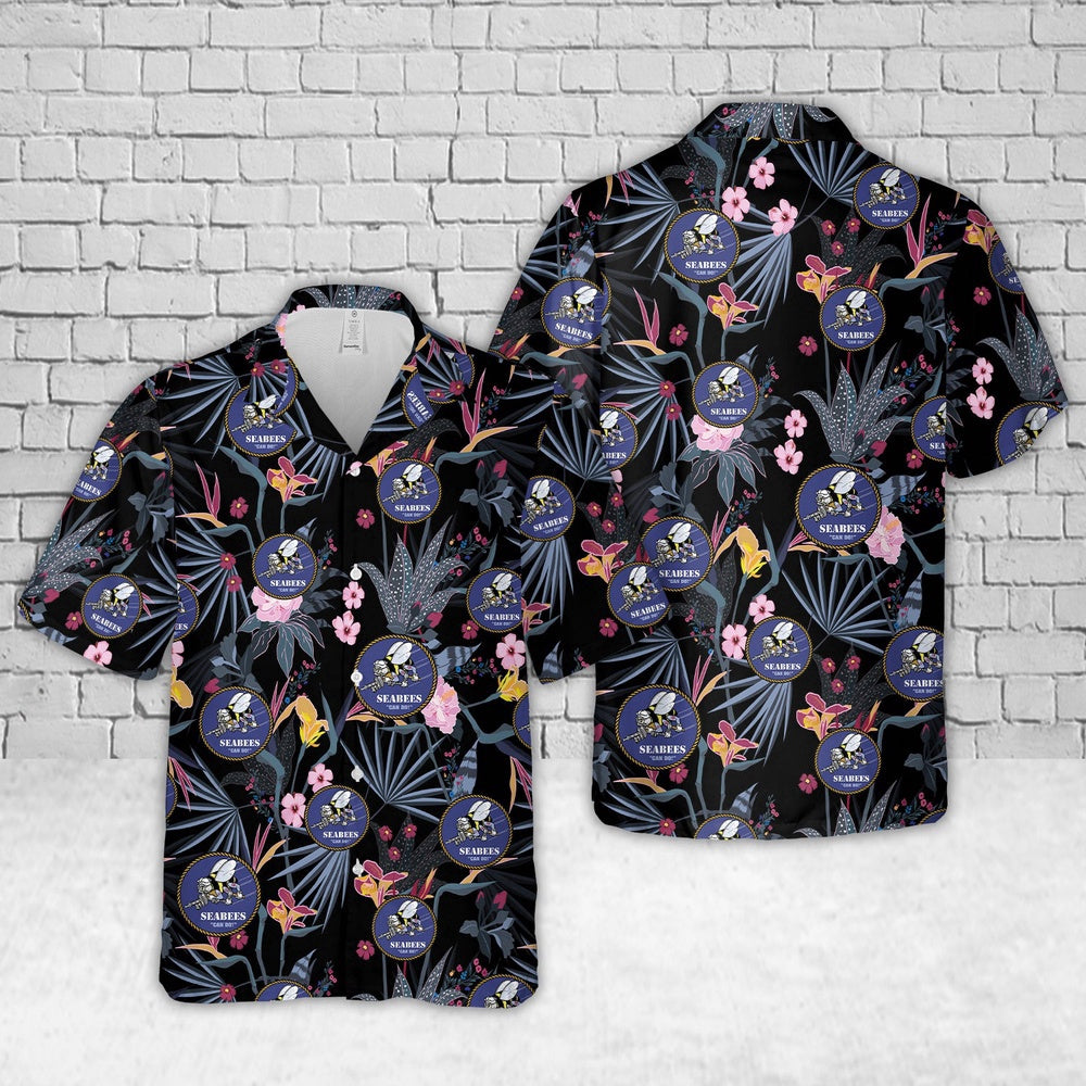 Navy Hawaiian Shirt, Us Navy Seabees Old Hawaiian Shirt, Navy Shirts Mens