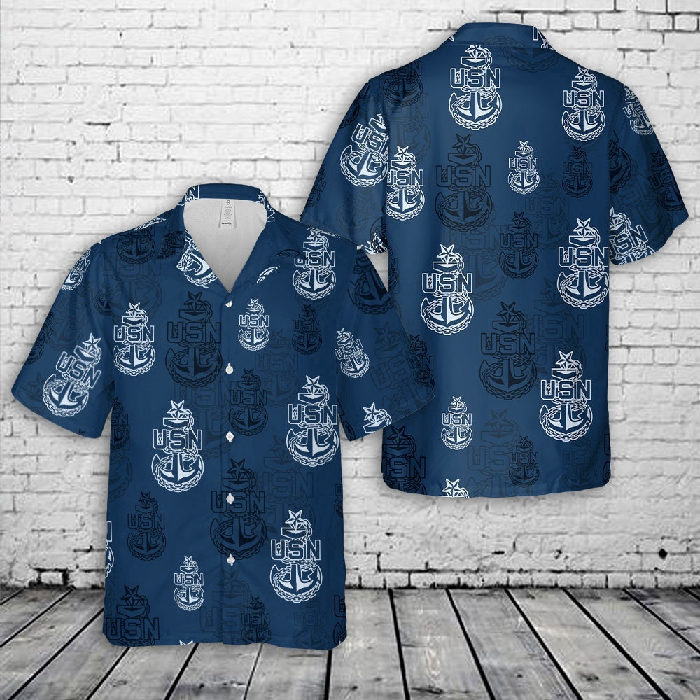 Navy Hawaiian Shirt, Us Navy Senior Chief Emblem Silhouette Hawaiian Shirt, Navy Shirts Mens