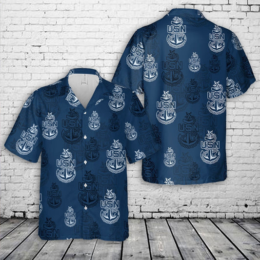 Navy Hawaiian Shirt, Us Navy Senior Chief Emblem Silhouette Hawaiian Shirt, Navy Shirts Mens
