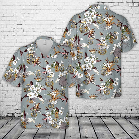 Navy Hawaiian Shirt, Us Navy Senior Chief Petty Officer Backbone Anchor Hawaiian Shirt, Navy Shirts Mens