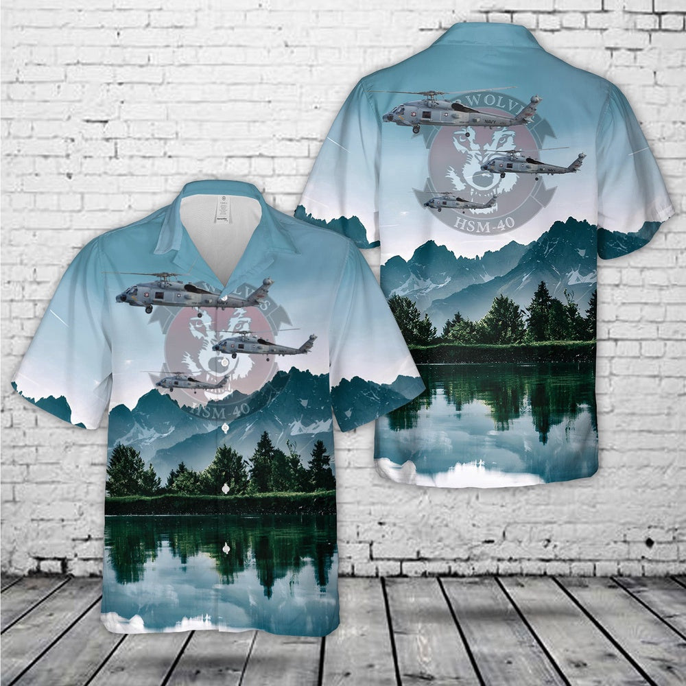 Navy Hawaiian Shirt, Us Navy Sikorsky Mh-60R Seahawk Of Hsm-40 Airwolves Hawaiian Shirt, Navy Shirts Mens