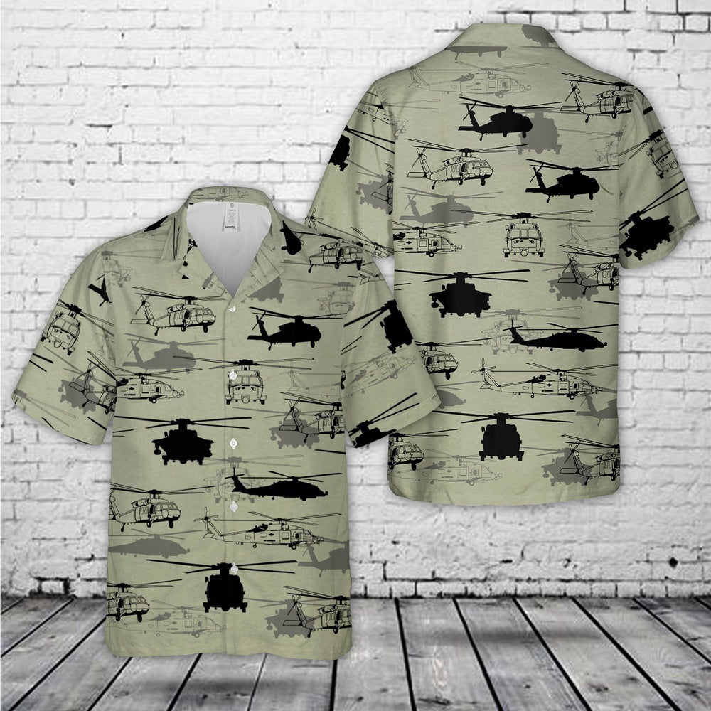 Navy Hawaiian Shirt, Us Navy Sikorsky Sh-60 Seahawk Silhouette Hawaiian Shirt, Navy Shirts Mens