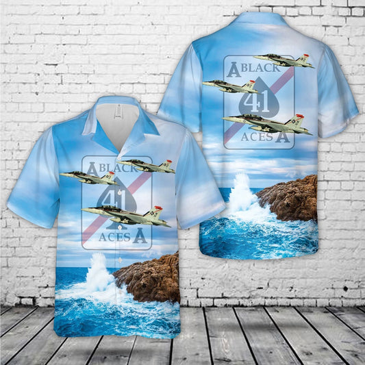 Navy Hawaiian Shirt, Us Navy Strike Fighter Squadron 41 (Vfa-41) Black Aces Fa-18F Hawaiian Shirt, Navy Shirts Mens