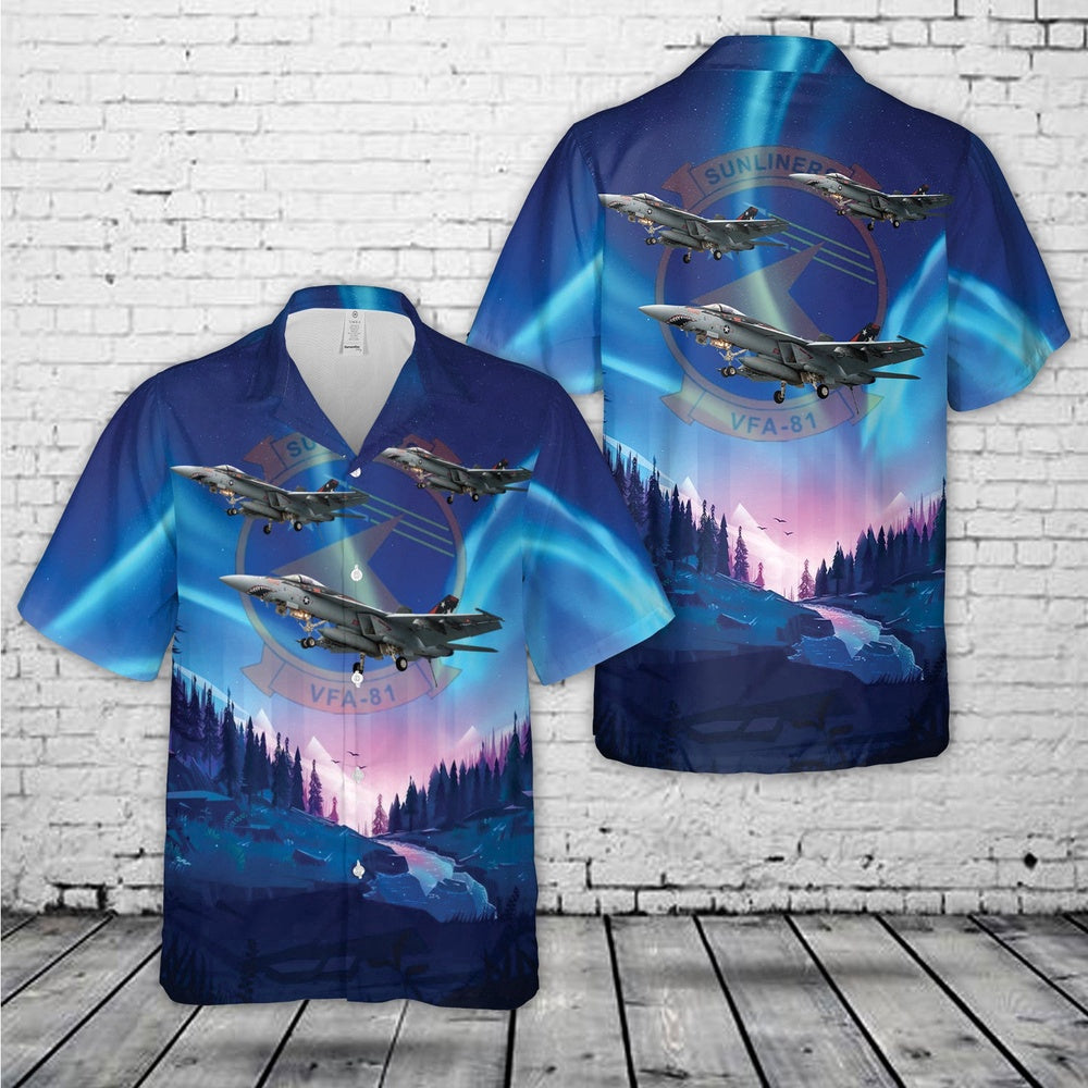 Navy Hawaiian Shirt, Us Navy Strike Fighter Squadron 81 (Strkfitron 81) Vfa-81 'Sunliners' Hawaiian Shirt, Navy Shirts Mens