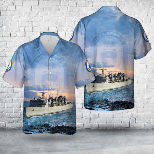 Navy Hawaiian Shirt, Us Navy Usns Arctic (T-Aoe-8) Hawaiian Shirt, Navy Shirts Mens