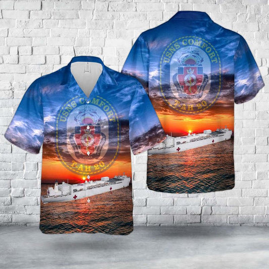 Navy Hawaiian Shirt, Us Navy Usns Comfort (T-Ah-20) Hospital Ship Hawaiian Shirt, Navy Shirts Mens