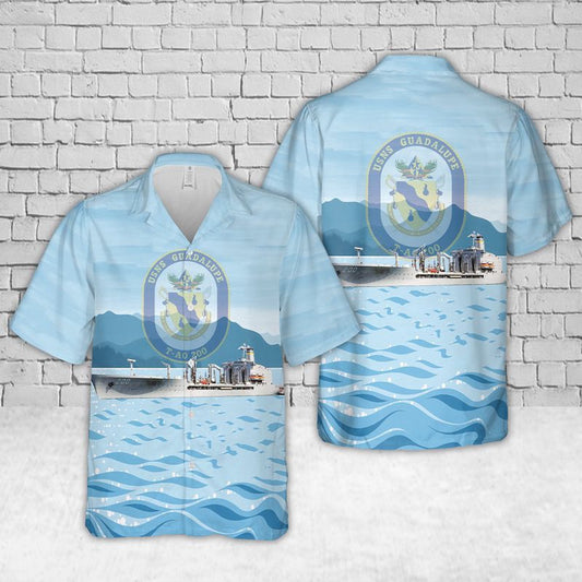 Navy Hawaiian Shirt, Us Navy Usns Guadalupe (T-Ao-200) Hawaiian Shirt, Navy Shirts Mens