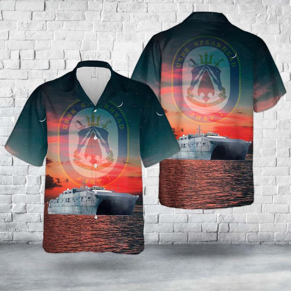 Navy Hawaiian Shirt, Us Navy Usns Spearhead (Jhsv-1T-Epf-1) Hawaiian Shirt, Navy Shirts Mens