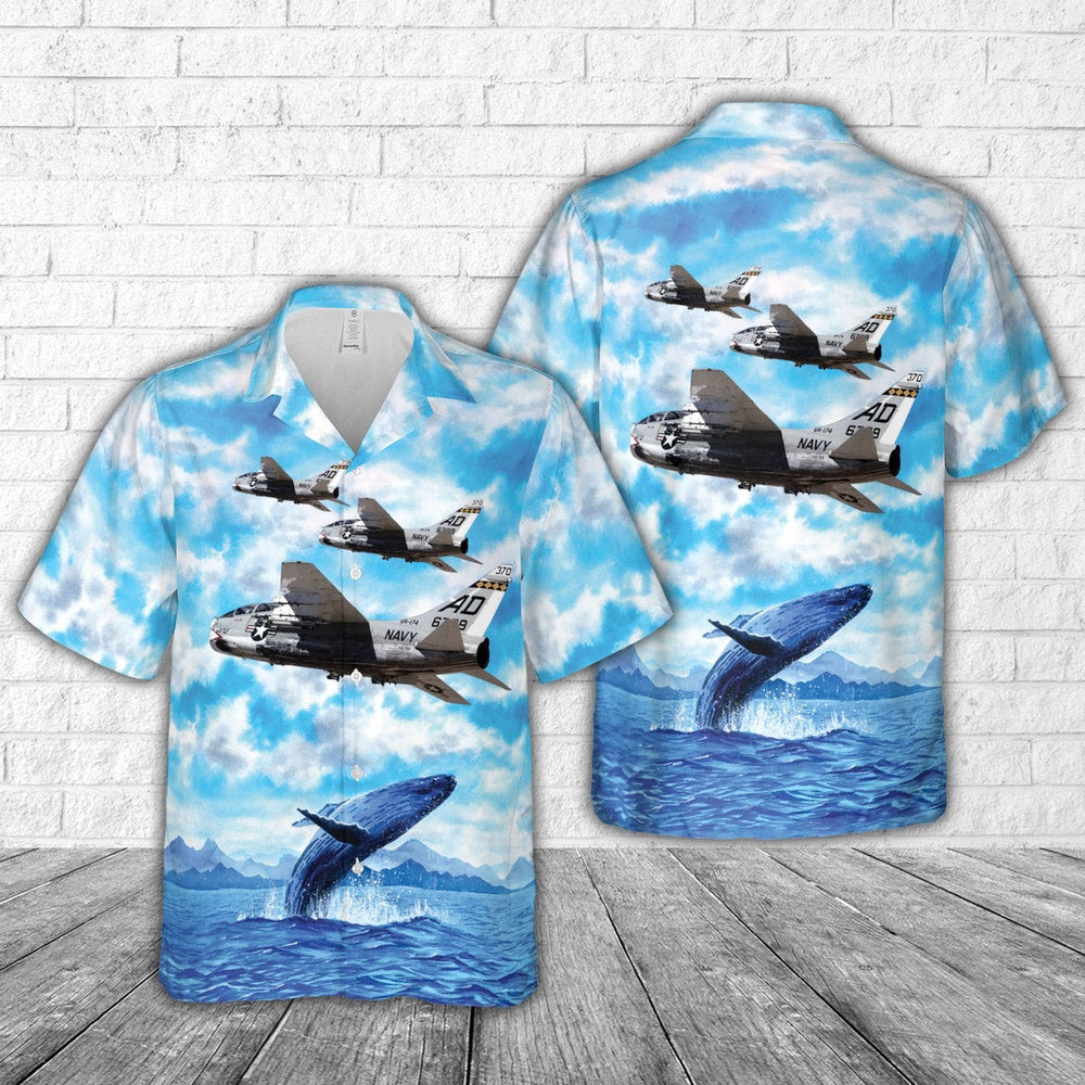 Navy Hawaiian Shirt, Us Navy Va-174 Hellrazors (1980) Ta-7C Corsair Ii Hawaiian Shirt, Navy Shirts Mens