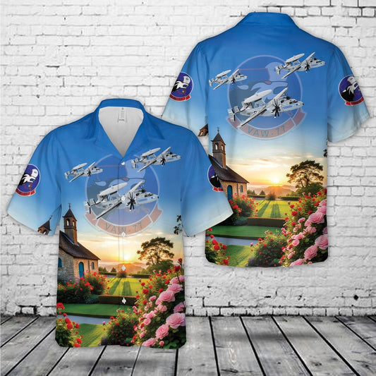 Navy Hawaiian Shirt, Us Navy Vaw-77 Night Wolves E-2C Hawaiian Shirt, Navy Shirts Mens
