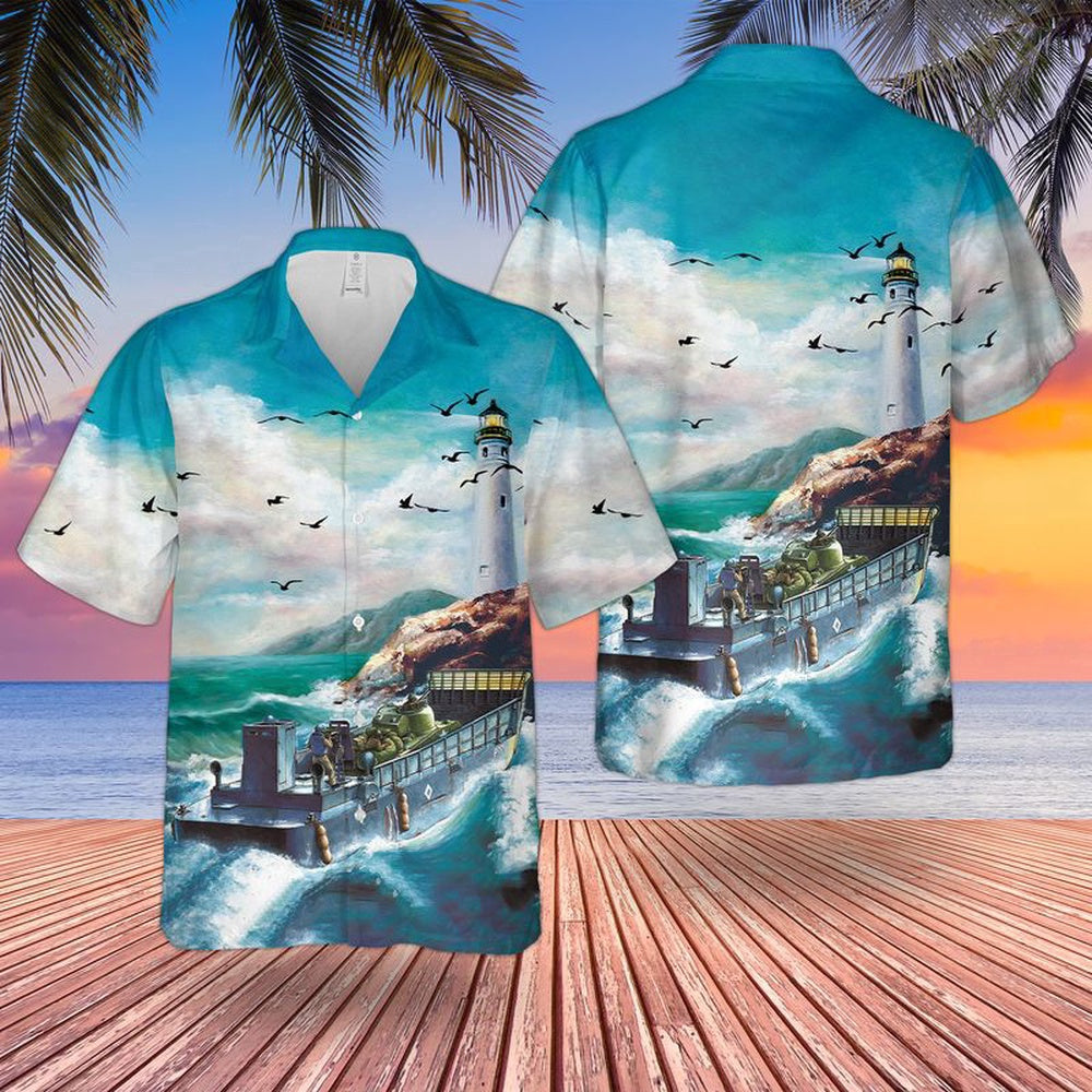 Navy Hawaiian Shirt, Us Navy Vehicle Landing Craft Lcm 3 Hawaiian Shirt, Navy Shirts Mens