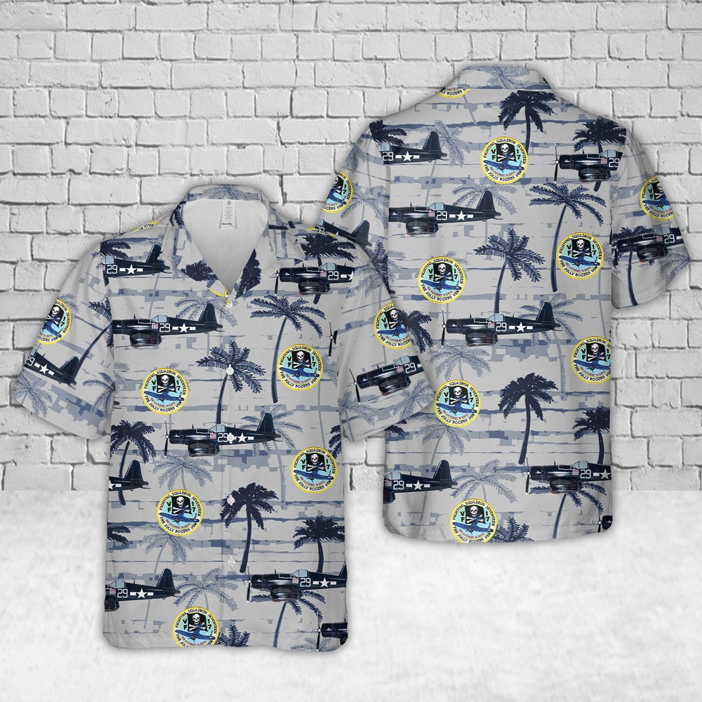 Navy Hawaiian Shirt, Us Navy Vf-17 Jolly Rogers F4U In Wwii Hawaiian Shirt, Navy Shirts Mens