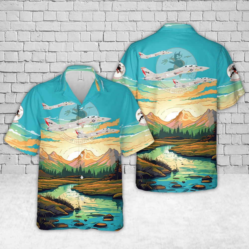 Navy Hawaiian Shirt, Us Navy Vf-191 (1986-1988) Satan'S Kittens F-14A Tomcat Hawaiian Shirt, Navy Shirts Mens