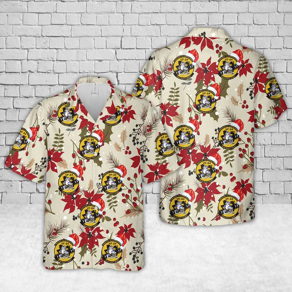 Navy Hawaiian Shirt, Us Navy Vf-84 Jolly Rogers Christmas Hawaiian Shirt, Navy Shirts Mens