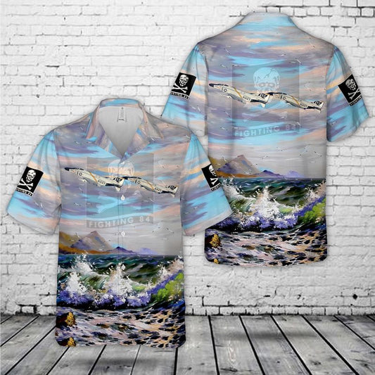 Navy Hawaiian Shirt, Us Navy Vf-84 Mcdonnell F-4B-19-Mc Phantom Ii Hawaiian Shirt, Navy Shirts Mens