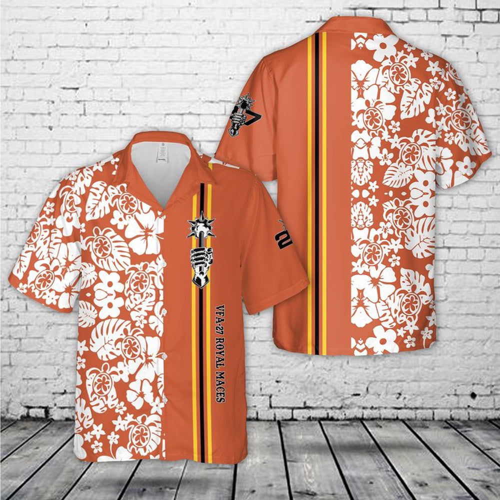Navy Hawaiian Shirt, Us Navy Vfa-27 Royal Maces Hawaiian Shirt, Navy Shirts Mens