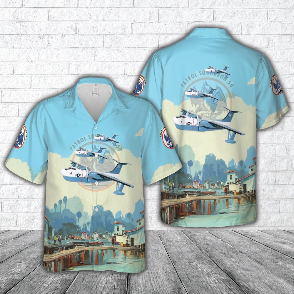 Navy Hawaiian Shirt, Us Navy Vp-50 Blue Dragon Martin P5M Marlin Hawaiian Shirt, Navy Shirts Mens