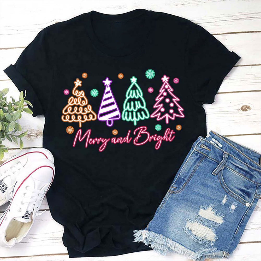 Neon Christmas Tree Merry Christmas T Shirt, Merry T Shirt, Unisex Christmas Shirts