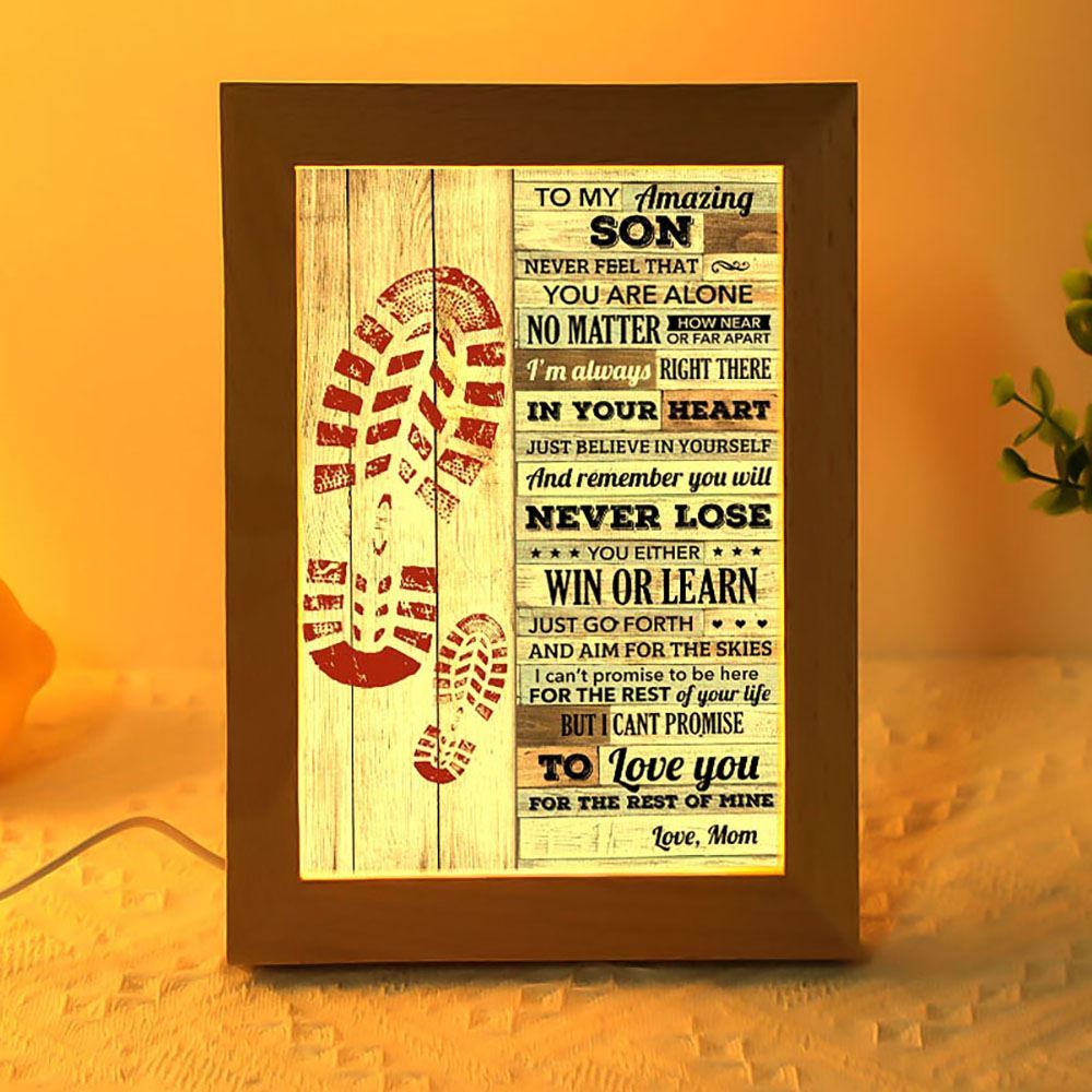 Never Feel That You Are Alone Mom To Son Frame Lamp, Mother's Day Night Light, Best Mom Ever, Gift For Mom