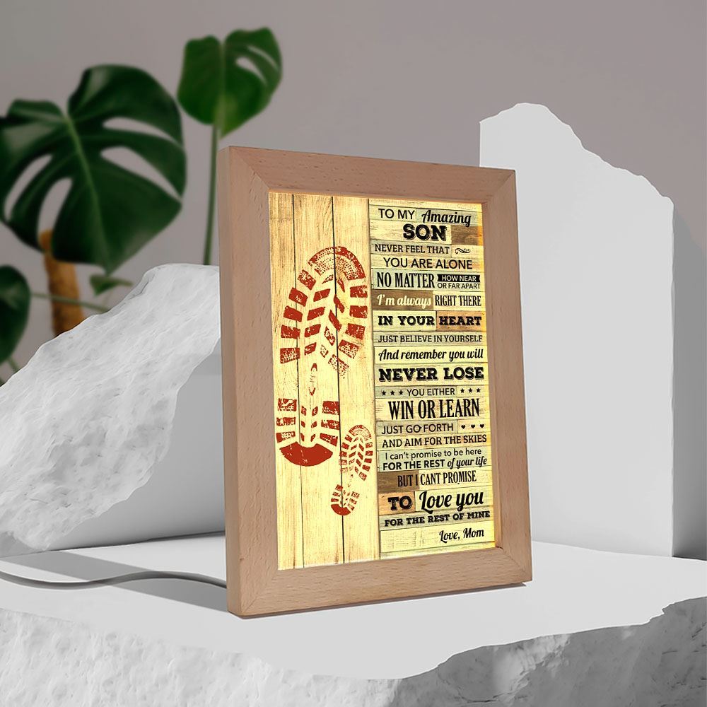 Never Feel That You Are Alone Mom To Son Frame Lamp, Mother's Day Night Light, Best Mom Ever, Gift For Mom
