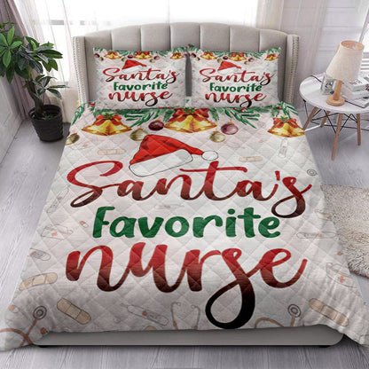 Nurse Quilt Set, Nursemas Santa Favorite Nurse Holly Berry Bell Quilt Blanket