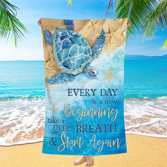 Ocean Painting Turtle Every Day Is A New Beginning Beach Towel, Christian Beach Towel, Christian Gift, Gift For Women