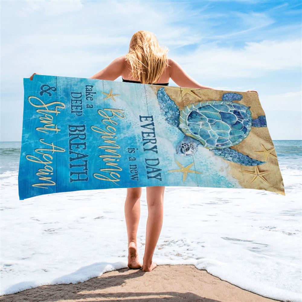 Ocean Painting Turtle Every Day Is A New Beginning Beach Towel, Christian Beach Towel, Christian Gift, Gift For Women