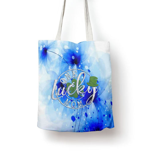 One Lucky Mom Funny Mother Irish Clovers St Patricks Day Tote Bag, Women Tote Bag, Canvas Tote Bag, Printed Tote Bag