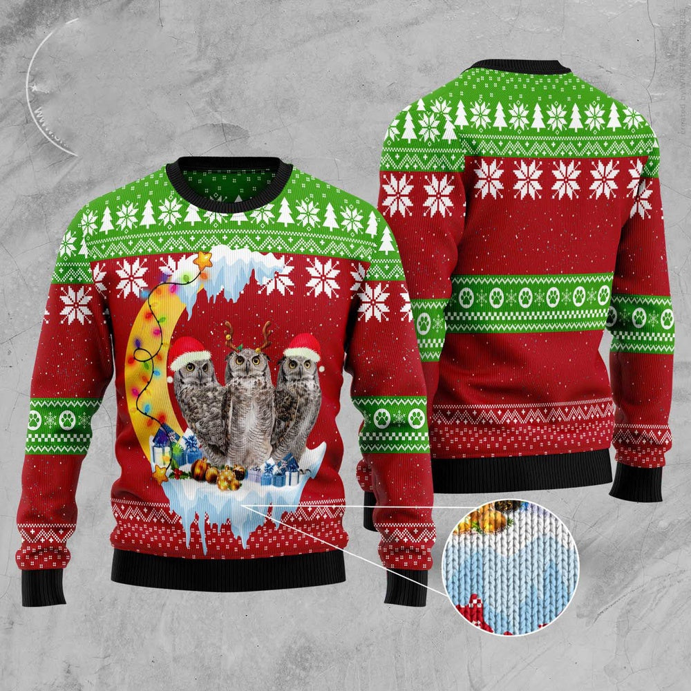 Owl Love Moon Xmas Ugly Christmas Sweater, Funny Xmas Sweater, Sweater Xmas