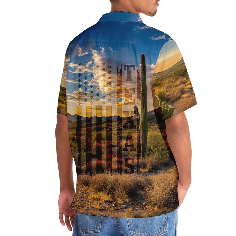 Patriotic America Texas Scene Hawaiian Shirt, Funny Hawaiian Shirt, Usa Hawaiian Shirt, Vintage Hawaiian Shirts