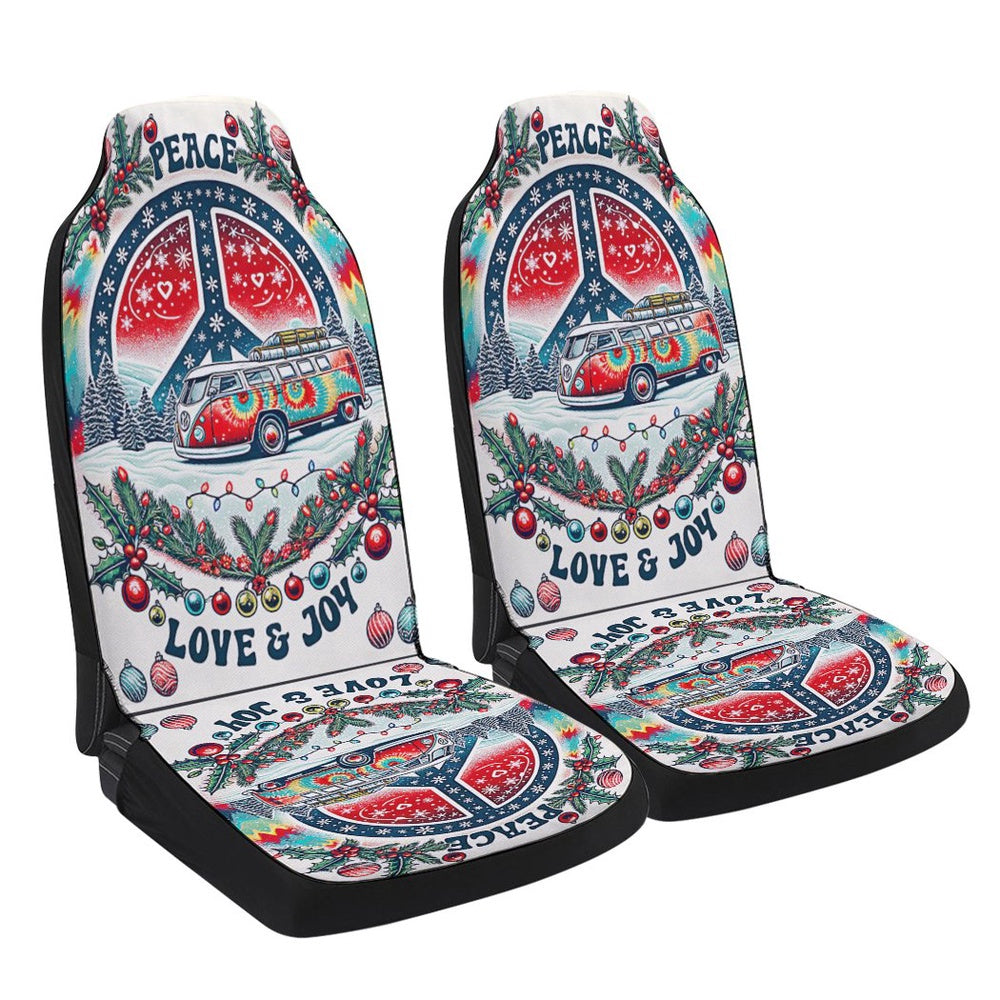 Peace Love Joy Christmas Hippie Cars Seat Cover, Christmas Car Seat Covers, Car Decor Gift