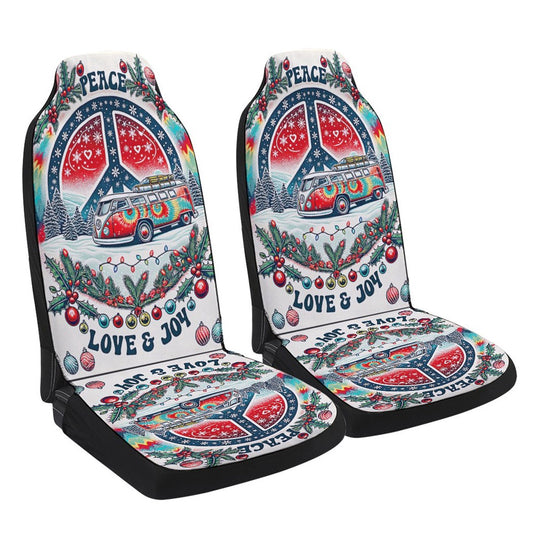 Peace Love Joy Christmas Hippie Cars Seat Cover, Christmas Car Seat Covers, Car Decor Gift