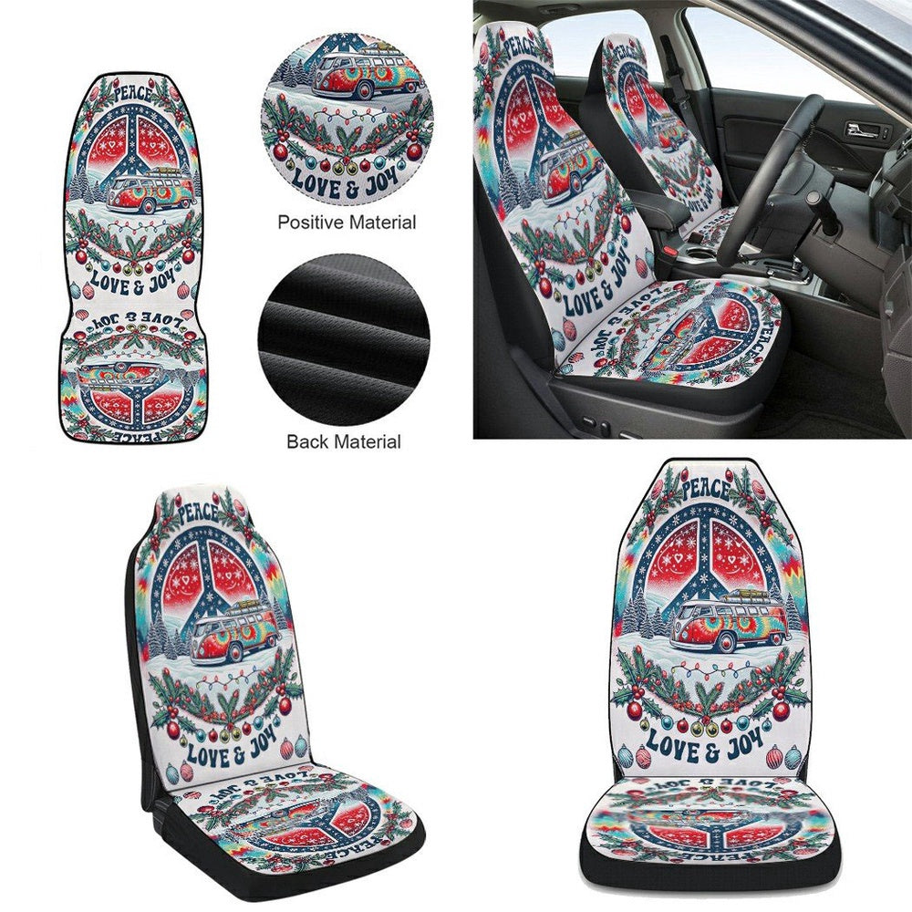 Peace Love Joy Christmas Hippie Cars Seat Cover, Christmas Car Seat Covers, Car Decor Gift