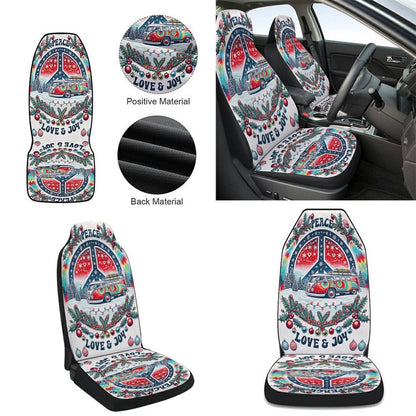 Peace Love Joy Christmas Hippie Cars Seat Cover, Christmas Car Seat Covers, Car Decor Gift