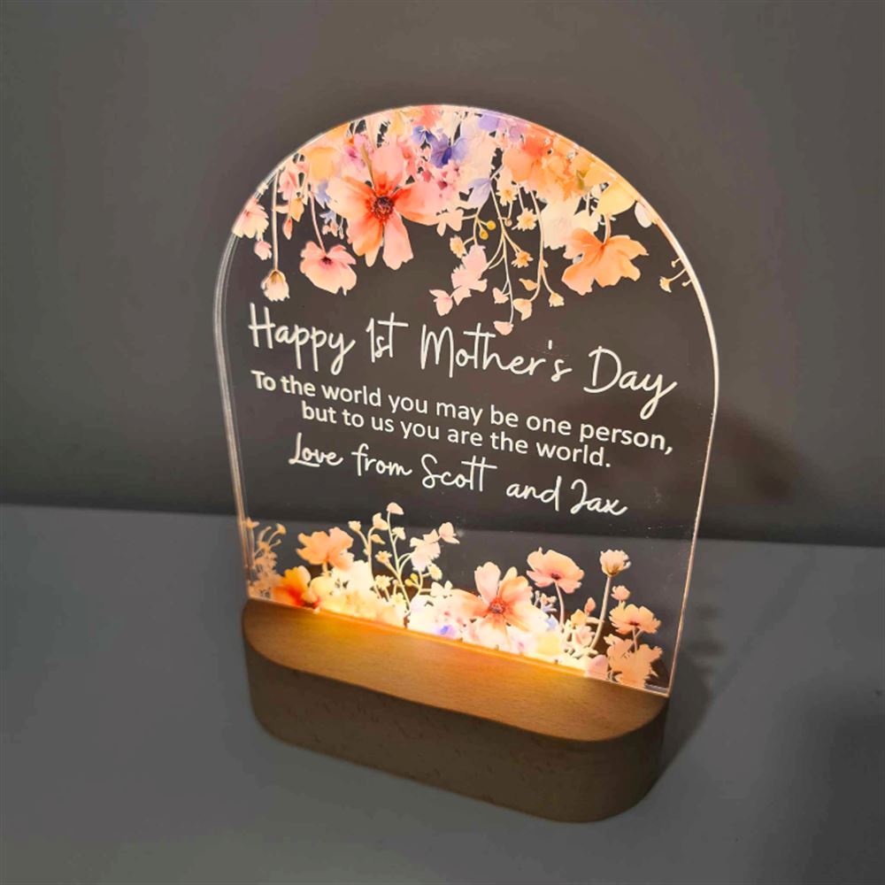 Personalised Floral LED Lamp For Mother's Day, 1st Mother's Day World 3D Led Light Wooden Base, Mother's Day Led Light