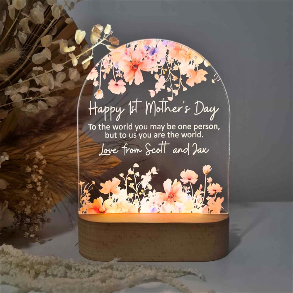 Personalised Floral LED Lamp For Mother's Day, 1st Mother's Day World 3D Led Light Wooden Base, Mother's Day Led Light