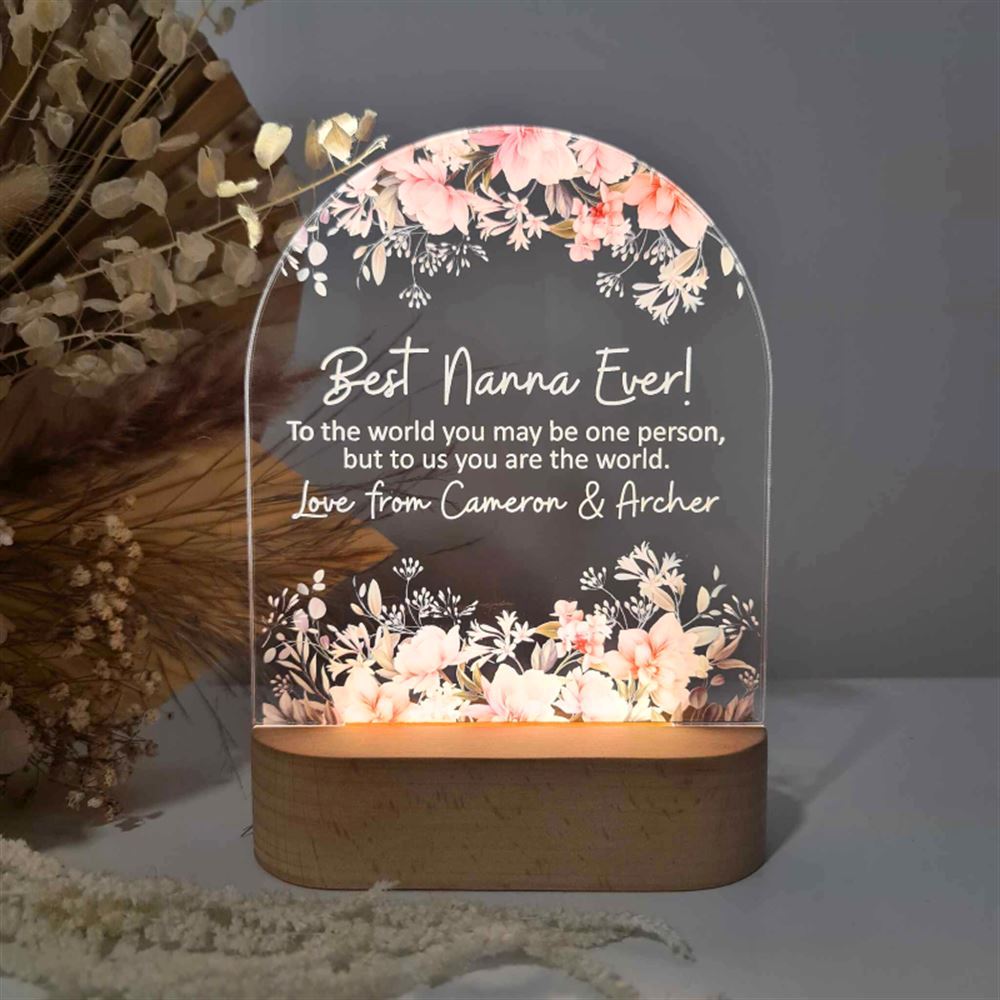 Personalised Floral LED Lamp For Mother's Day, Best Nanna Ever 3D Led Light Wooden Base, Mother's Day Led Light