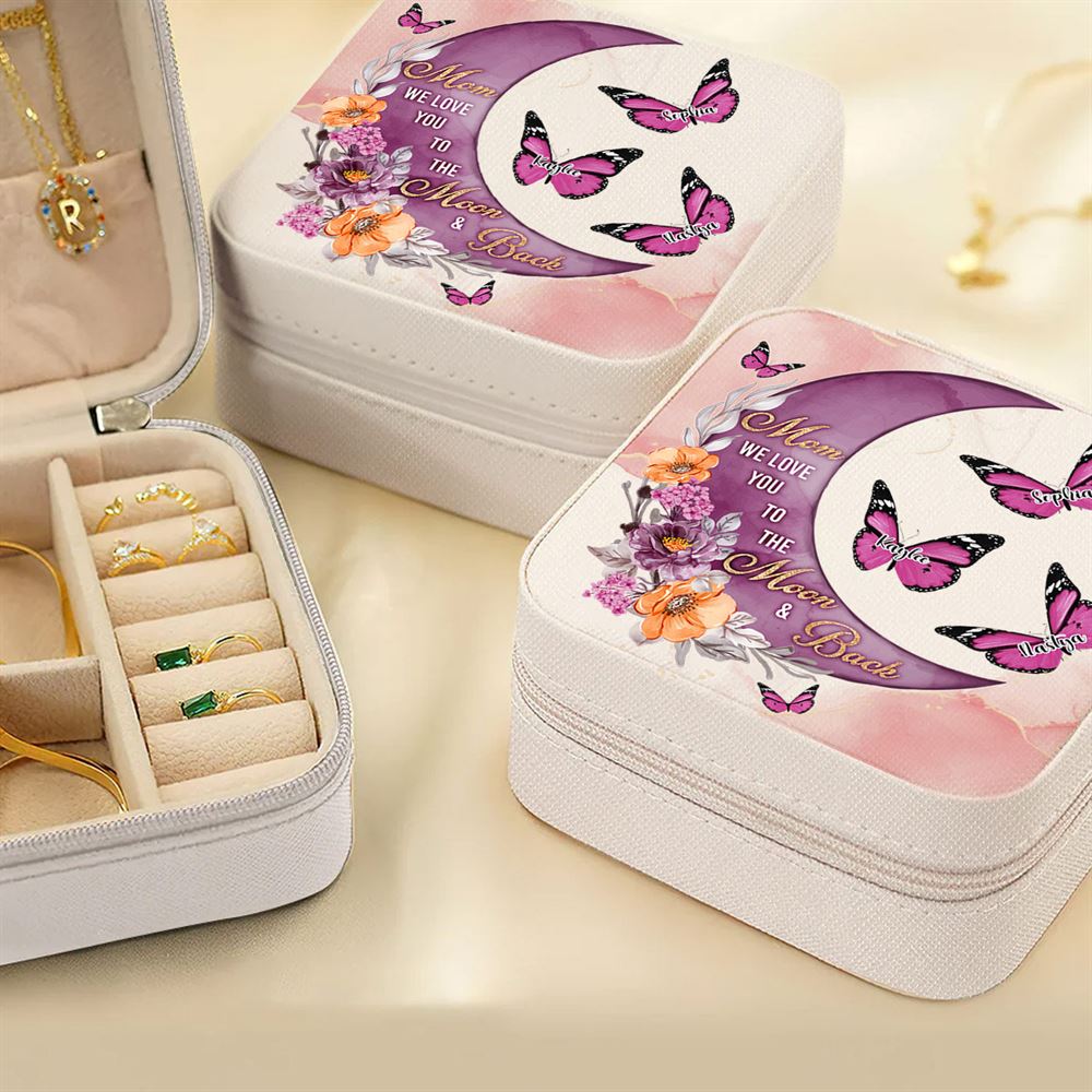 Personalised Mom We Love You To The Moon And Back Jewelry Box, Gift For Mother, Mother's Day Jewelry Case