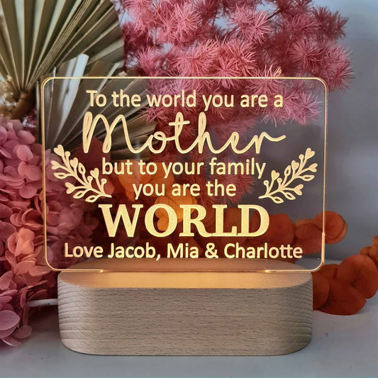 Personalised Mothers Day Gift Light, Mother 3D Led Light Wooden Base, Mother's Day Led Light, Gift For Mom, Anniversary Gift