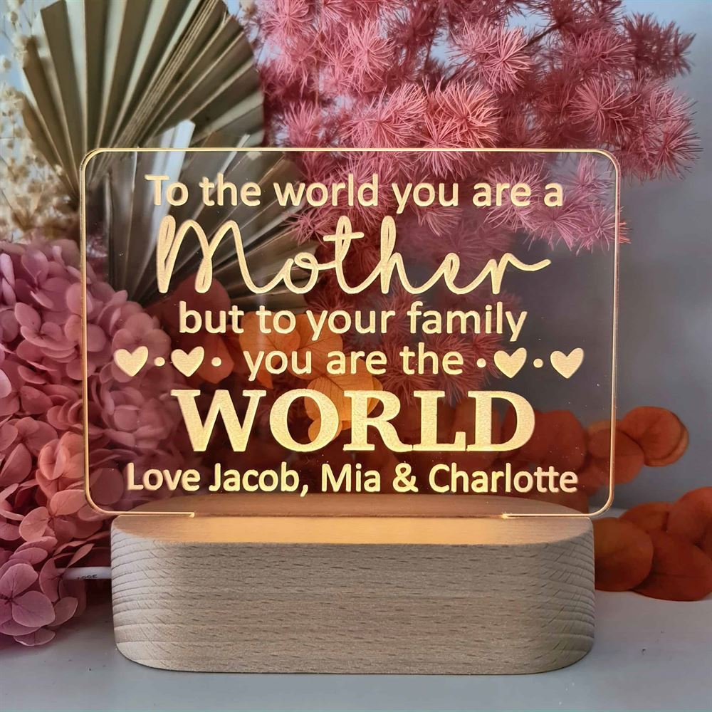Personalised Mothers Day Gift Light, Mother 3D Led Light Wooden Base, Mother's Day Led Light, Gift For Mom, Anniversary Gift